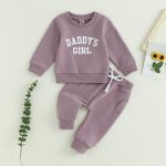 Sduydiosy Toddler Baby Girls Fall Outfits Long Sleeve Crew Neck Letters Print Sweatshirt Top with Pants Cute Newborn Clolthes - Image 2